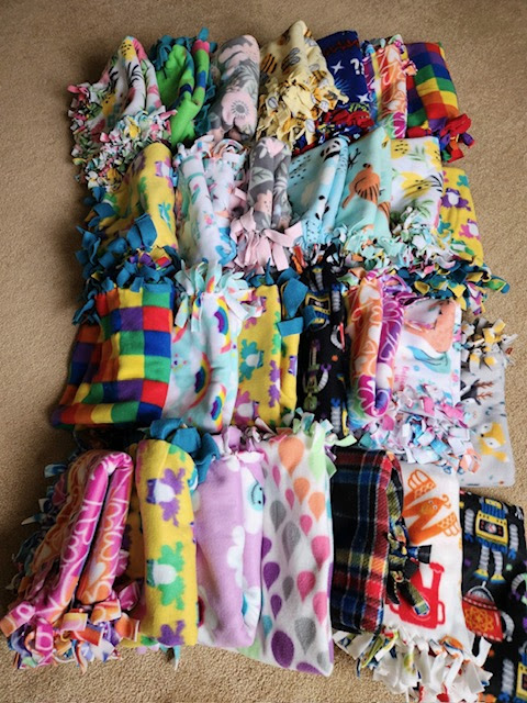 Colorful blankets made by the Night Owls for VCC