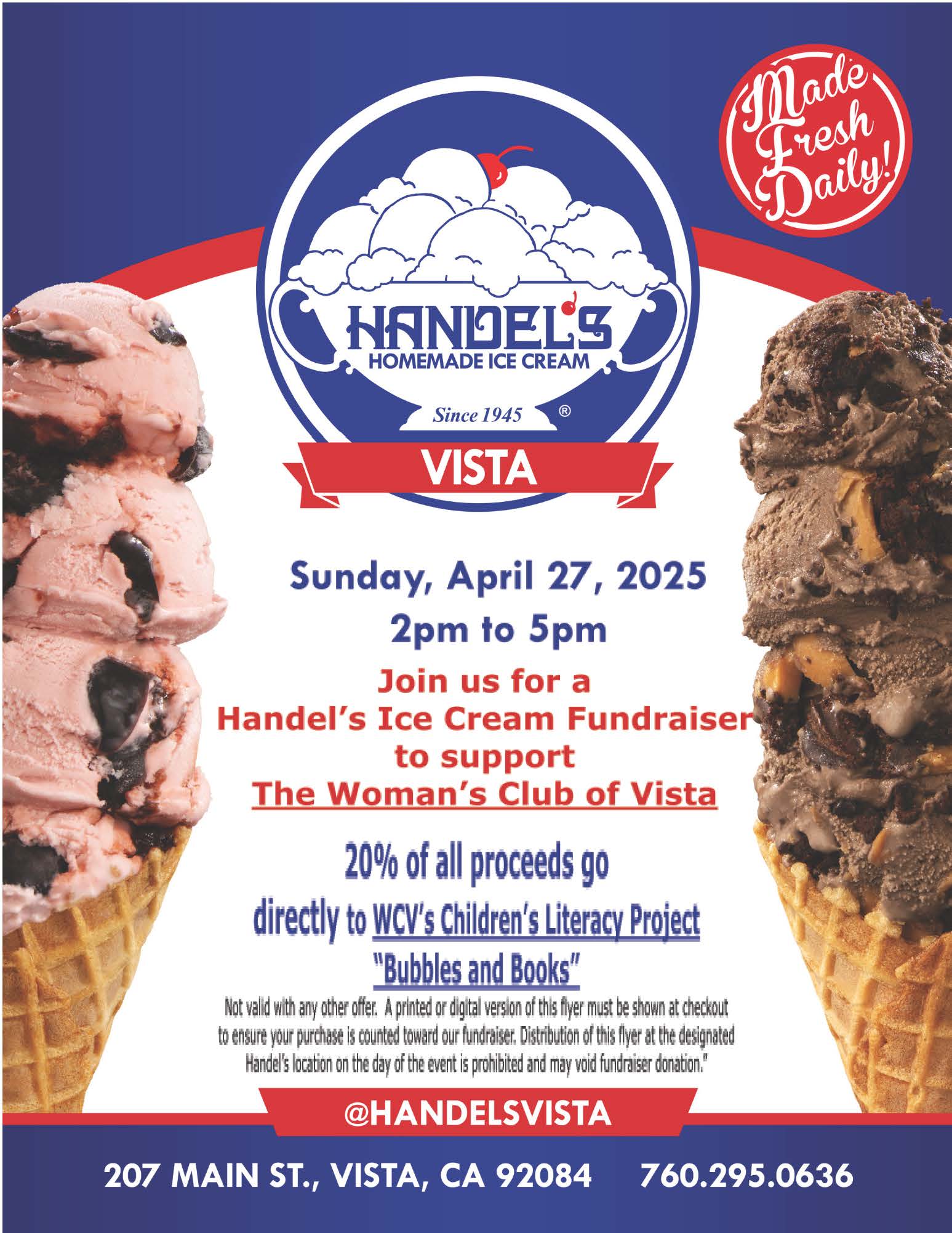 Flyer for fundraiser at Handel's Ice Cream