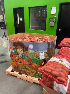 Bags of potatoes at the Food Bank warehouse