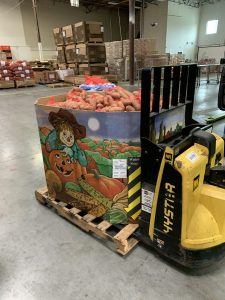 Container of onions on the forklift