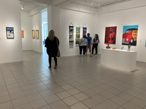 The group checks out the art