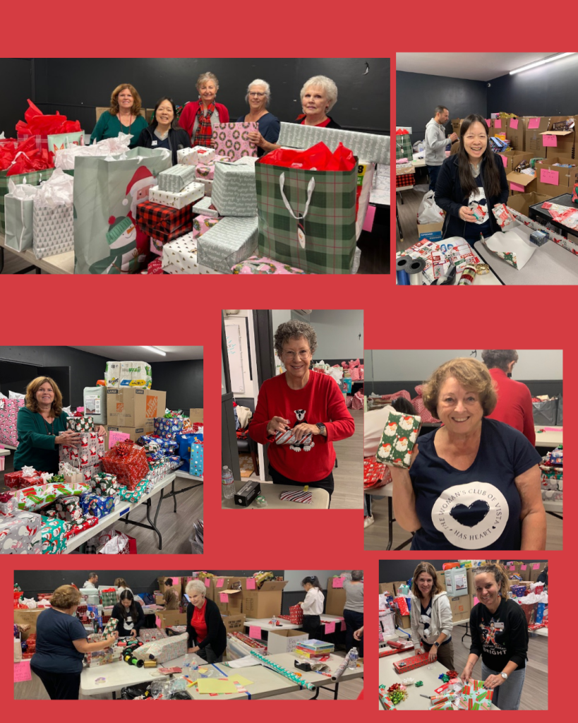 Pics of members wrapping gifts at Boys and Girls Club
